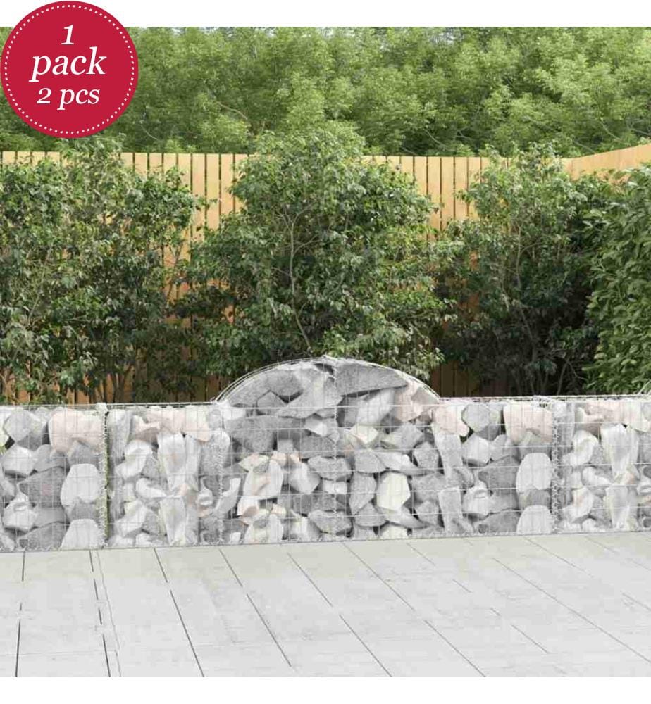 Gabionen mit Hochbogen 2 Stk. 200x30x60/80 cm Verzinktes Eisen