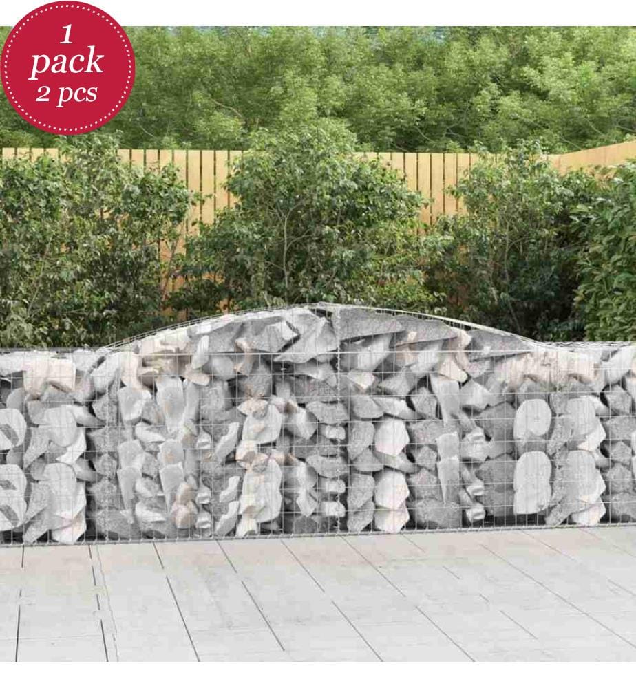 Gabionen mit Hochbogen 2 Stk. 400x50x80/100cm Verzinktes Eisen
