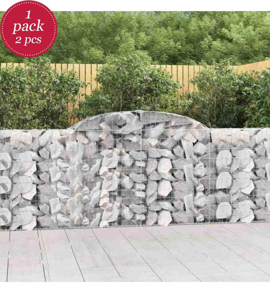 Gabionen mit Hochbogen 2 Stk. 300x30x100/120cm Verzinktes Eisen