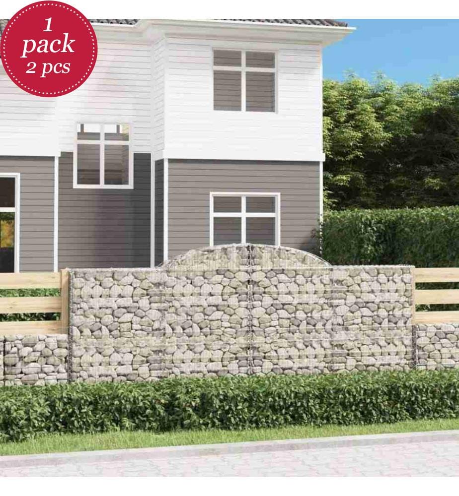Gabionen mit Hochbogen 2 Stk. 300x30x120/140cm Verzinktes Eisen