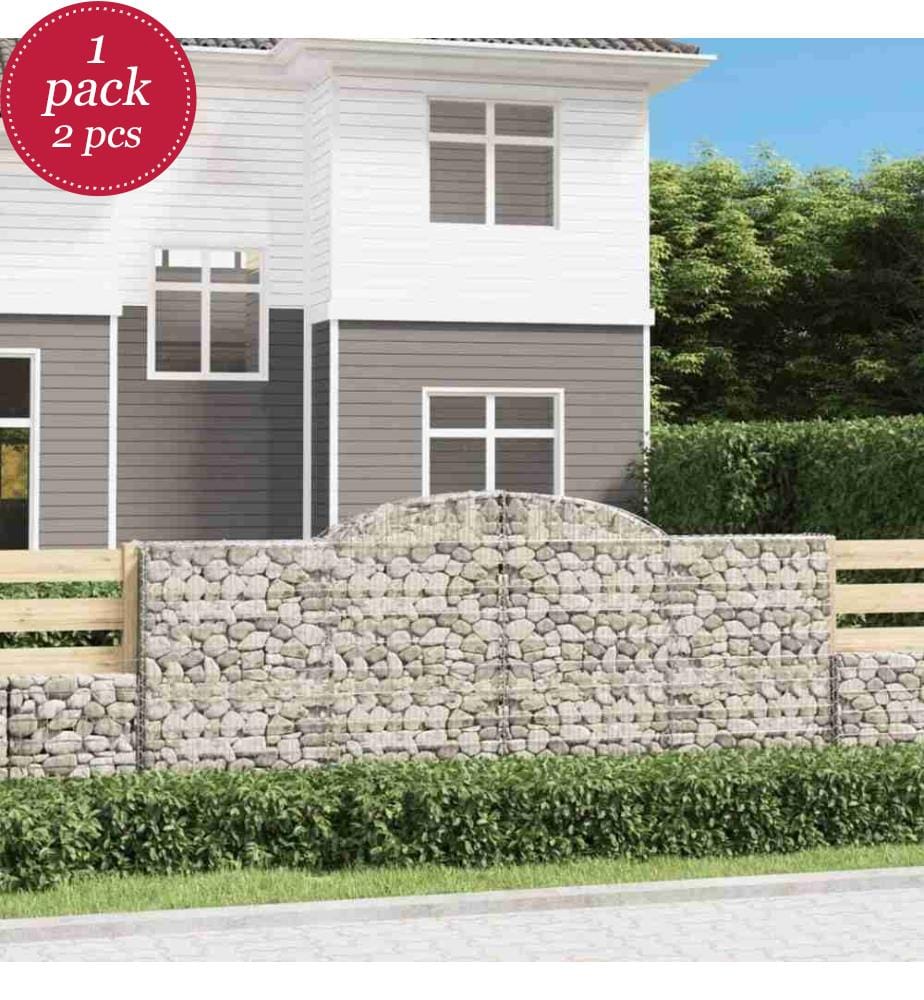 Gabionen mit Hochbogen 2 Stk. 300x50x120/140cm Verzinktes Eisen