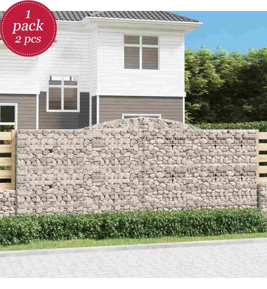 Gabionen mit Hochbogen 2 Stk. 400x30x160/180cm Verzinktes Eisen