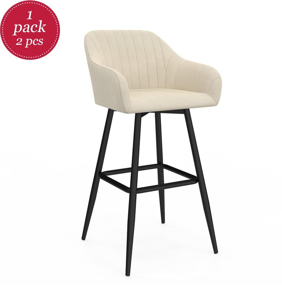 Set of 2 Ariana Bar Stools with Armrests - Cream and Black
