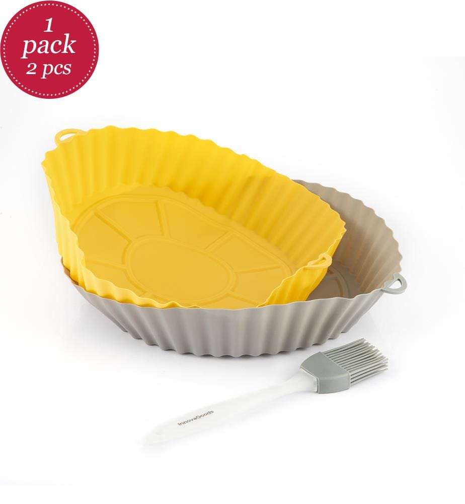 2er-Set Silikonkörbe mit Pinsel für Mollicon Luftfritteusen - Grau und Orange