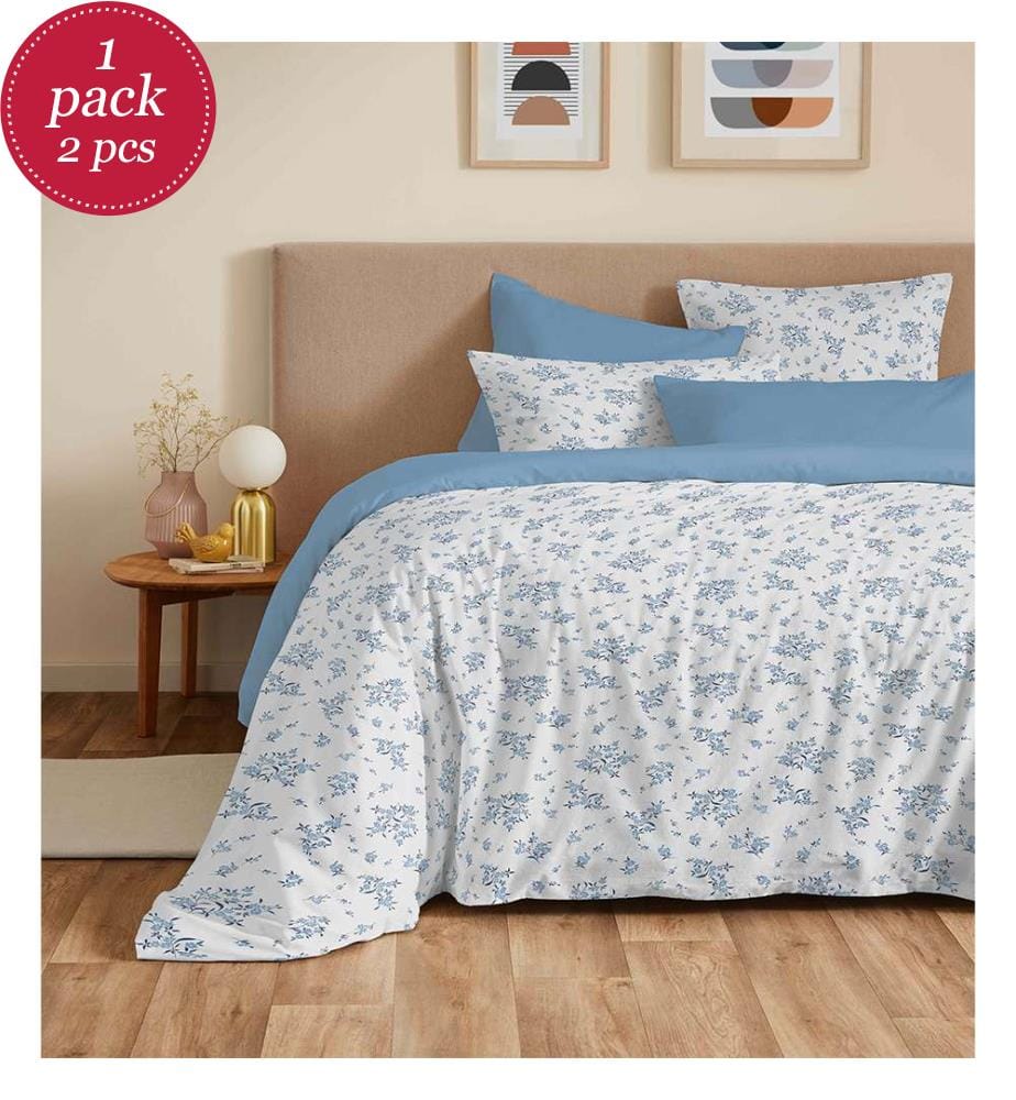 Housse de Couette 240 x 260 cm et Drap housse 180 x 200 cm - Louise Bleu