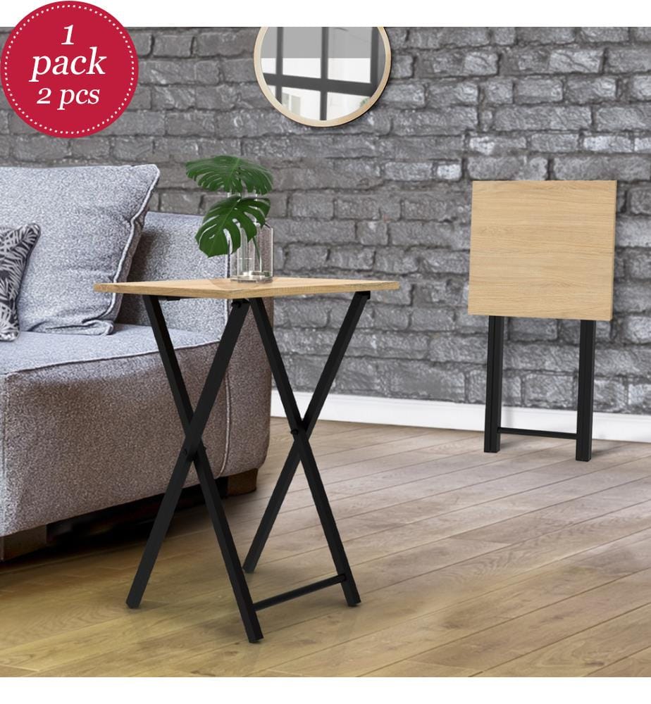 Lot de 2 Tables d'appoint pliantes Memphis - Brun Clair et Noir