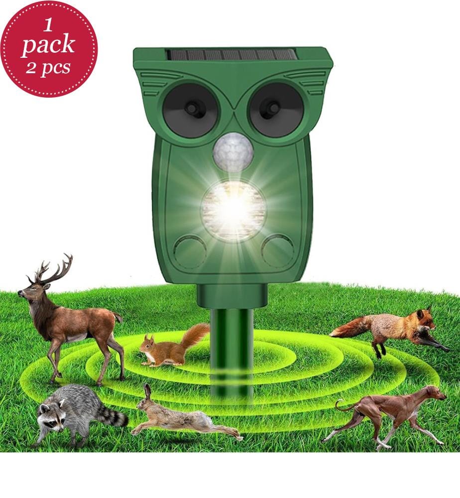 Set of 2 Solar and USB Rechargeable Ultrasonic Repellents for Cats and Mice - Green