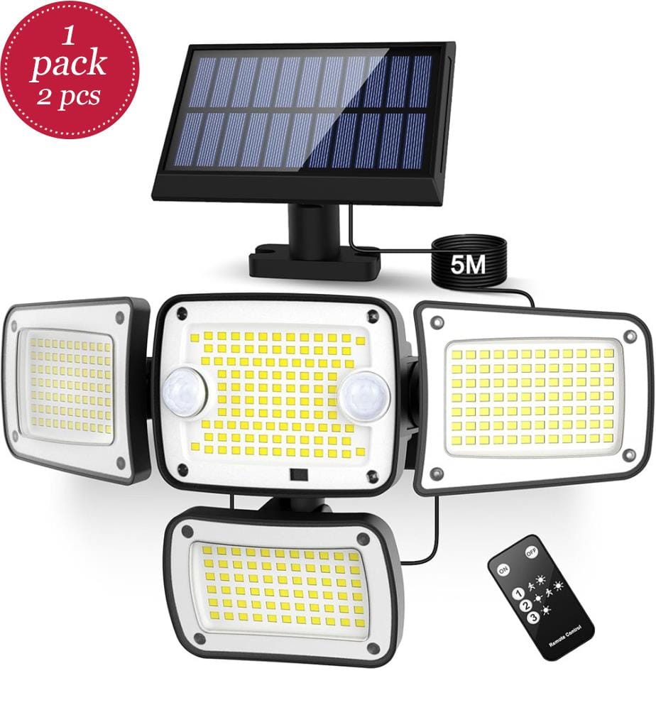 Set mit 2 Aussen-Solarlampen 296 LED 3500LM 7000K 3 Modi - Schwarz