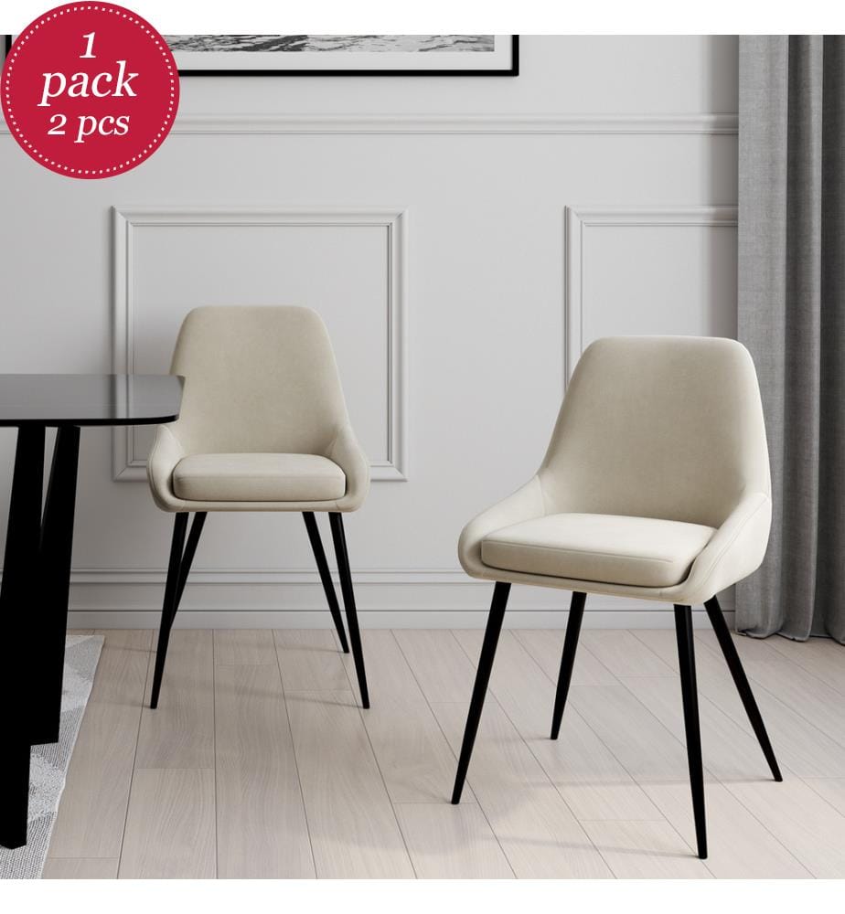 2er-Set Stühle Olivia Sitzfläche Creme Metall Beine - Creme, Silber