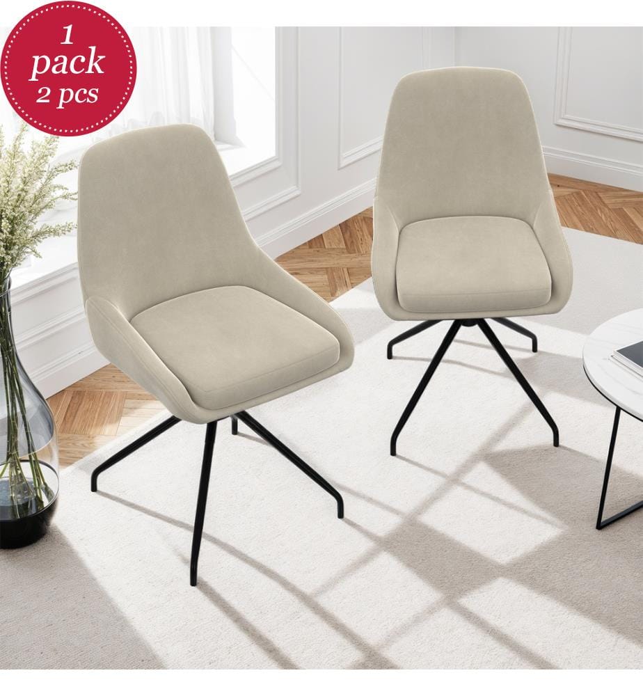 Set aus 2 Stühlen Olivia mit drehbarer Sitzfläche und Metallbeinen - Creme