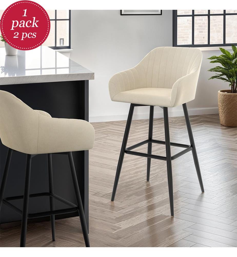 2er-Set Barhocker Ariana mit Armlehnen - Creme und Schwarz