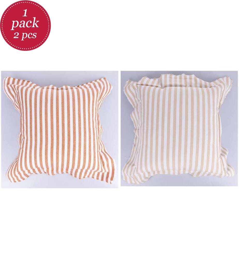 Lot de 2 coussins coton chocolat - 53 x 53 cm / Stripes / Assorti
