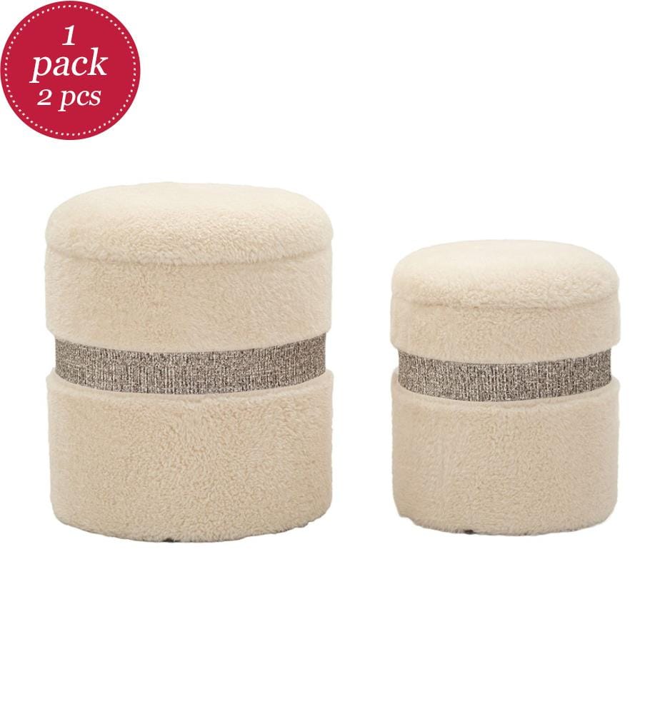 2er-Set Poufs Ø 40 x 47-32 x 38 cm - Creme