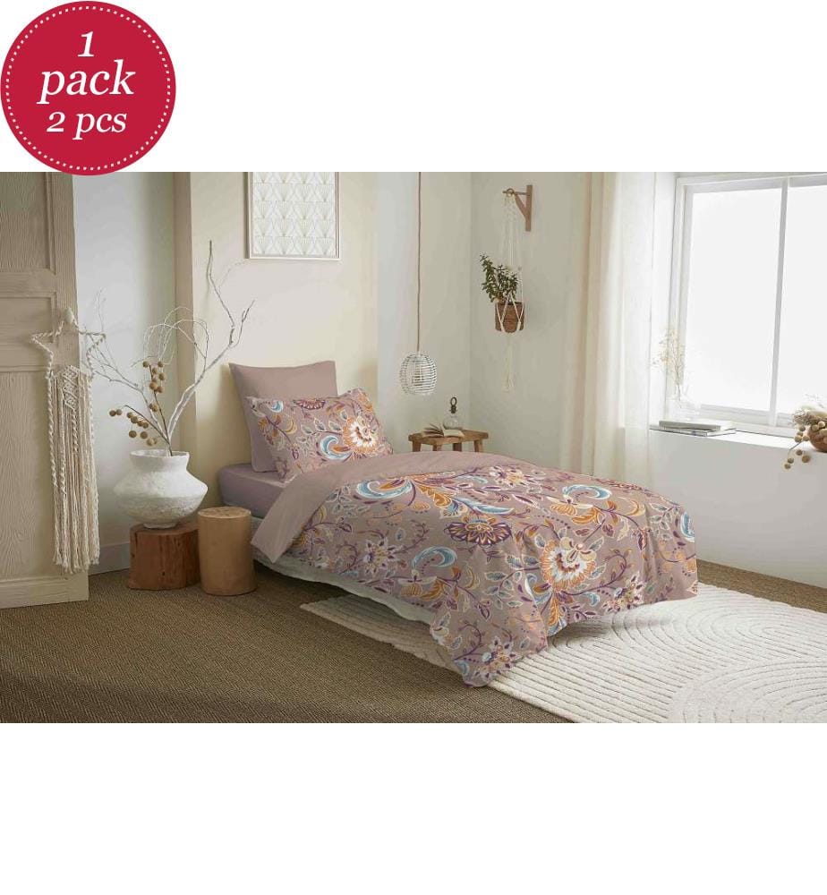 Housse de Couette 140 x 200 cm et Drap Housse 90 x 190 cm - Bergame Nude