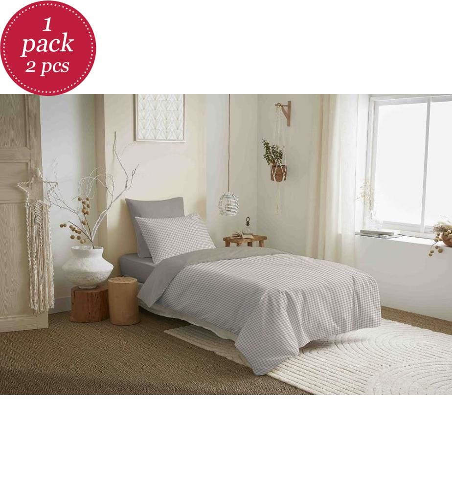 Housse de Couette 140 x 200 cm et Drap Housse 90 x 190 cm - Gabrielle Naturel