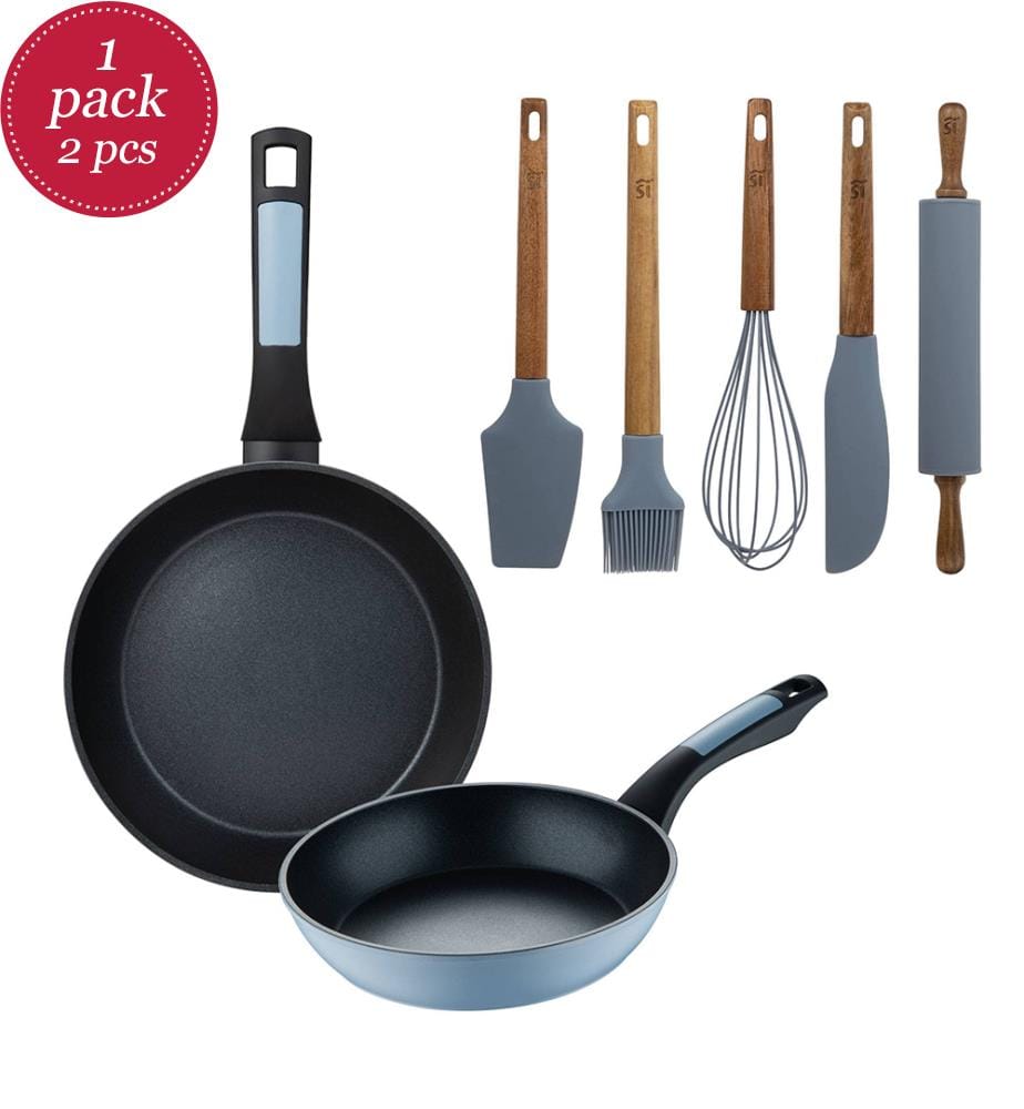 Set aus 2 Pfannen & 5 Utensilien - Blau