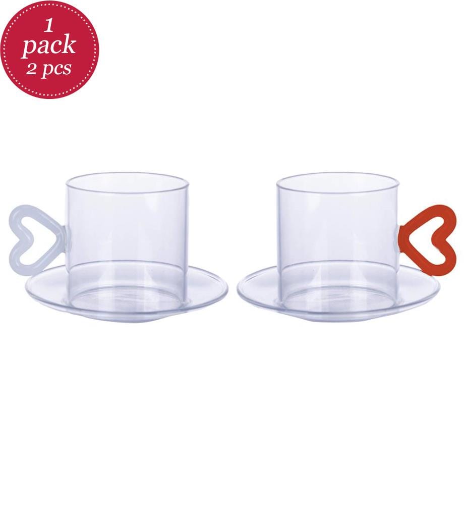 Cuhoricini 2er-Set Tassen mit Untertasse - 120 ml / Weiss / Rot