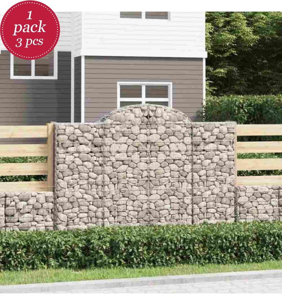 Gabionen mit Hochbogen 3 Stk. 200x30x140/160cm Verzinktes Eisen