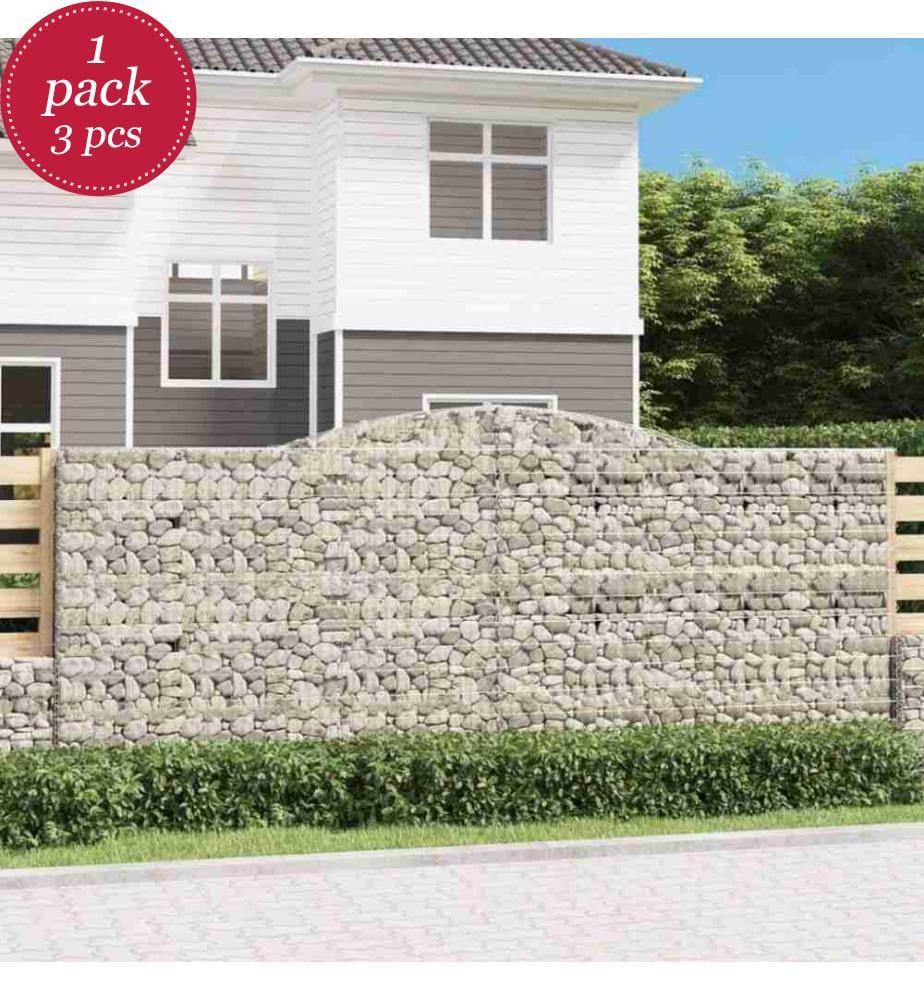 Gabionen mit Hochbogen 3 Stk. 400x50x160/180cm Verzinktes Eisen