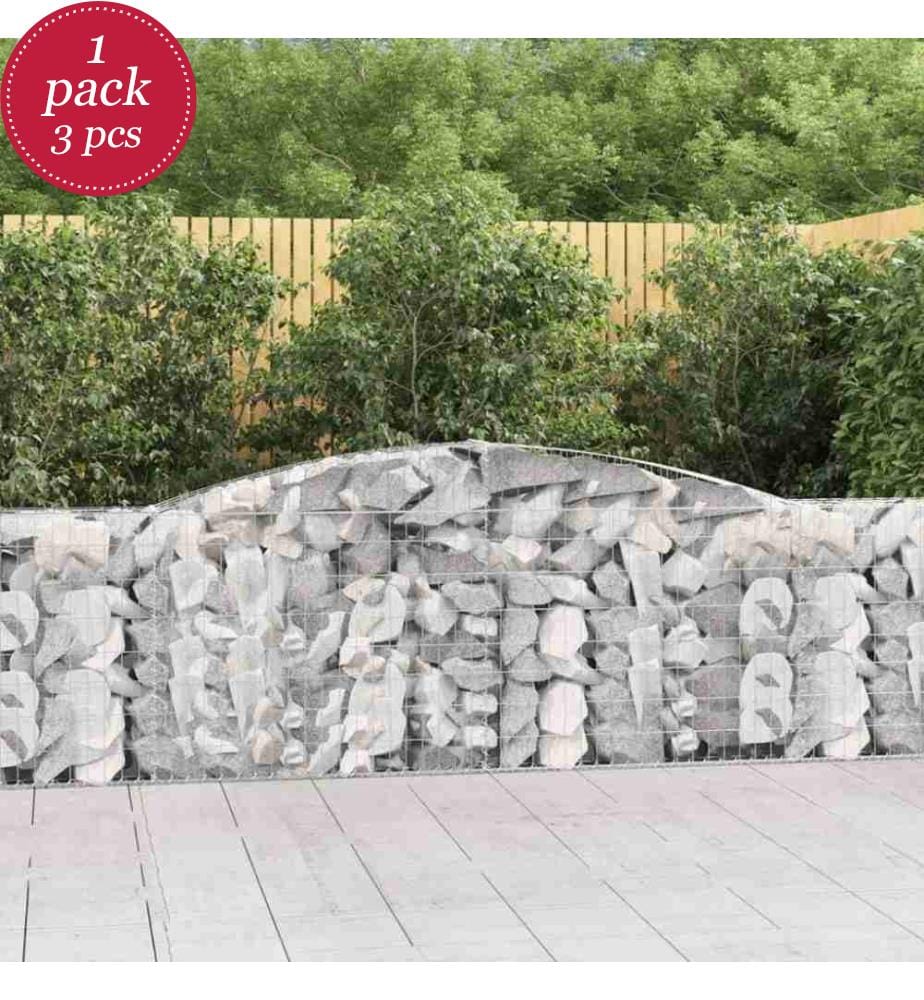 Gabionen mit Hochbogen 3 Stk. 400x30x80/100cm Verzinktes Eisen