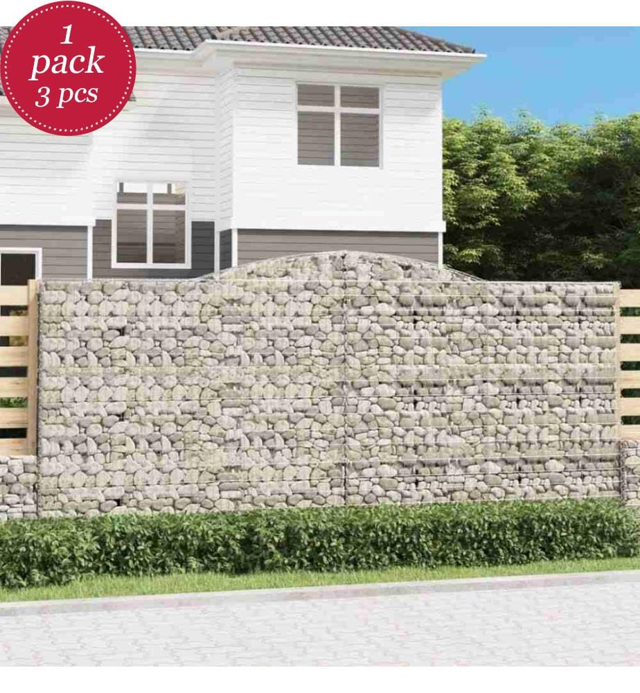 Gabionen mit Hochbogen 3 Stk. 400x50x180/200cm Verzinktes Eisen