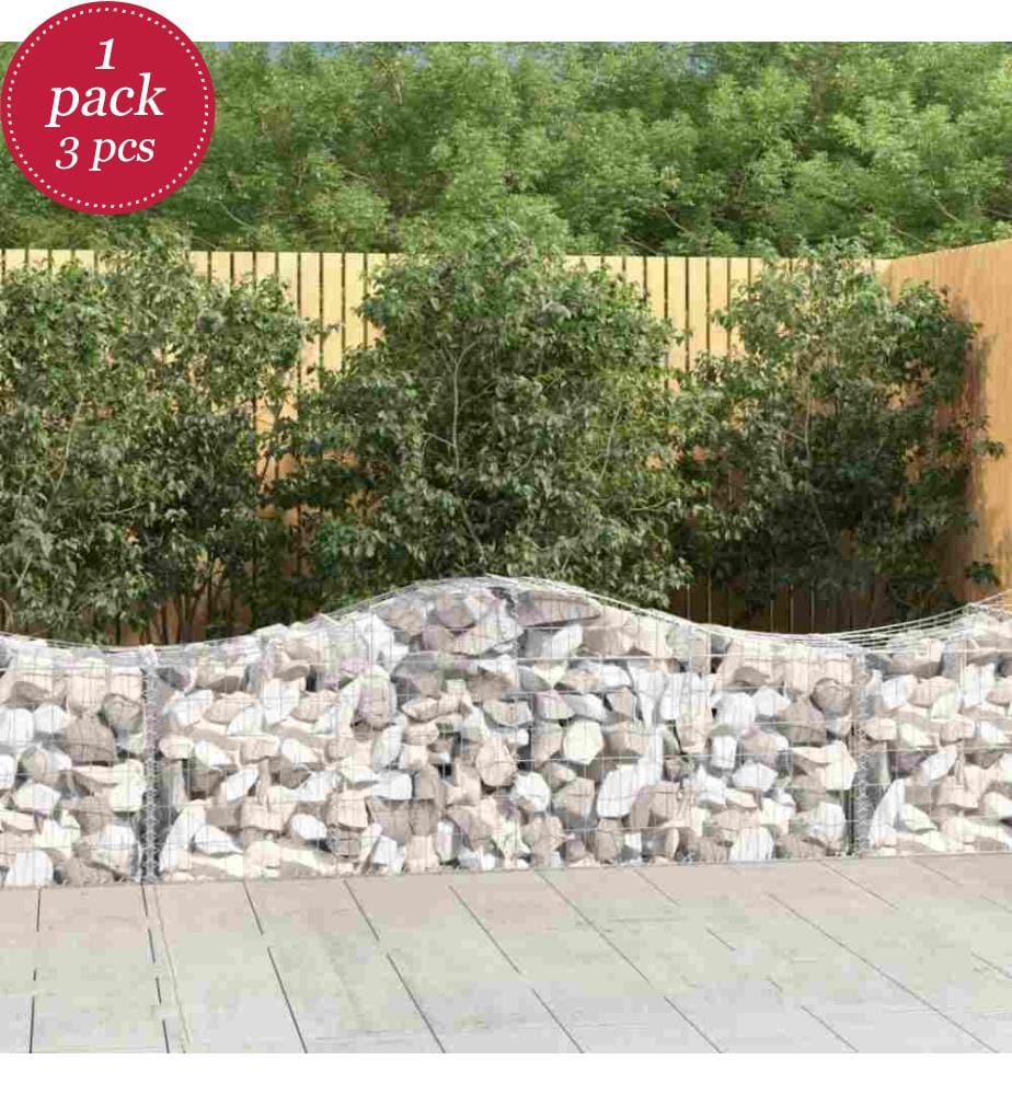 Gabionen mit Hochbogen 3 Stk. 200x50x60/80 cm Verzinktes Eisen