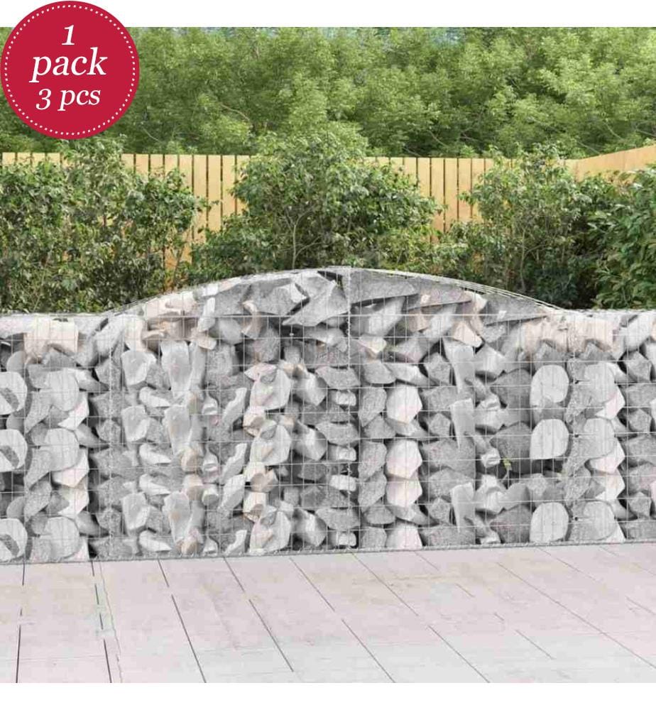 Gabionen mit Hochbogen 3 Stk. 400x50x100/120cm Verzinktes Eisen