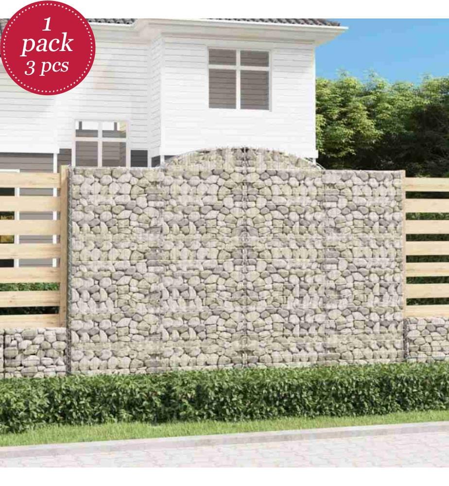 Gabionen mit Hochbogen 3 Stk. 300x50x200/220cm Verzinktes Eisen