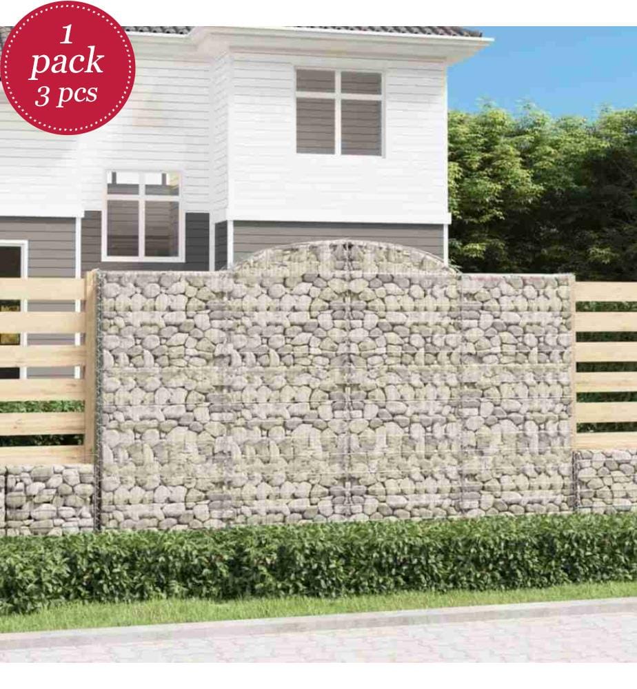 Gabionen mit Hochbogen 3 Stk. 300x50x180/200cm Verzinktes Eisen