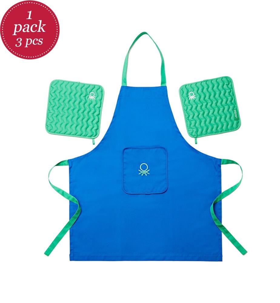 3-Piece Apron Set (Apron + 2 Potholders) 75 x 85cm 190g/m², Blue, Rainbow Collection