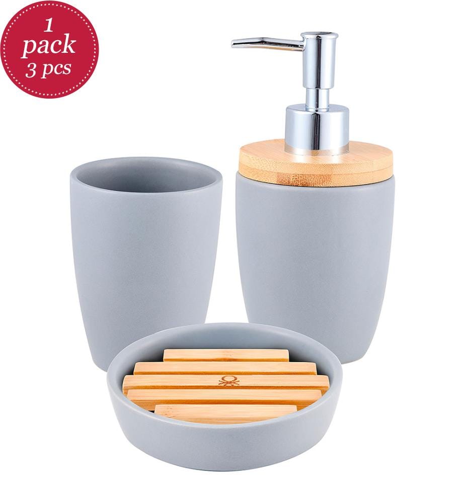 3-teiliges Badezimmer-Accessoire-Set (Glas + Seifenspender + Seifenschale) Tevere Grau