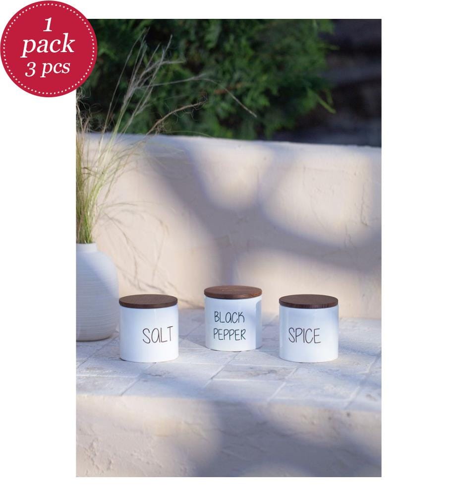 Set de pots à épices 3 Pièces - blanc et chêne