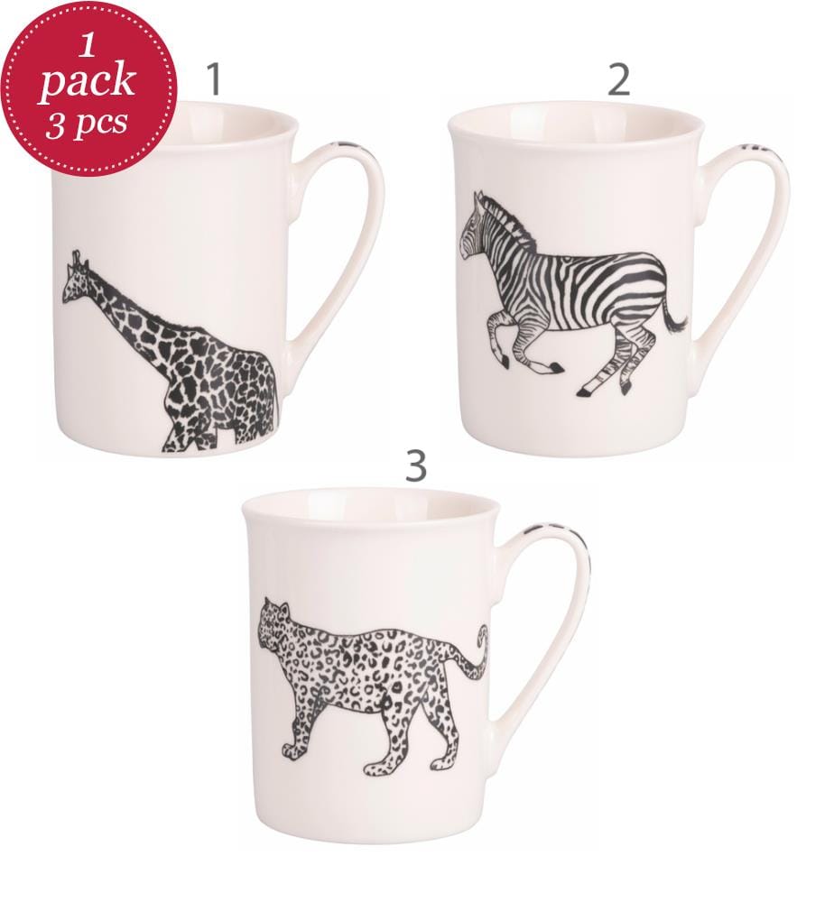 3er-Set Safari-Becher - 310 ml / Weiss und Schwarz