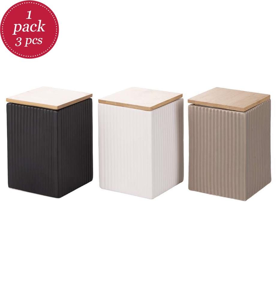 Lot de 3 pots modernes - 10 x 15 cm / Noir / Blanc / Gris