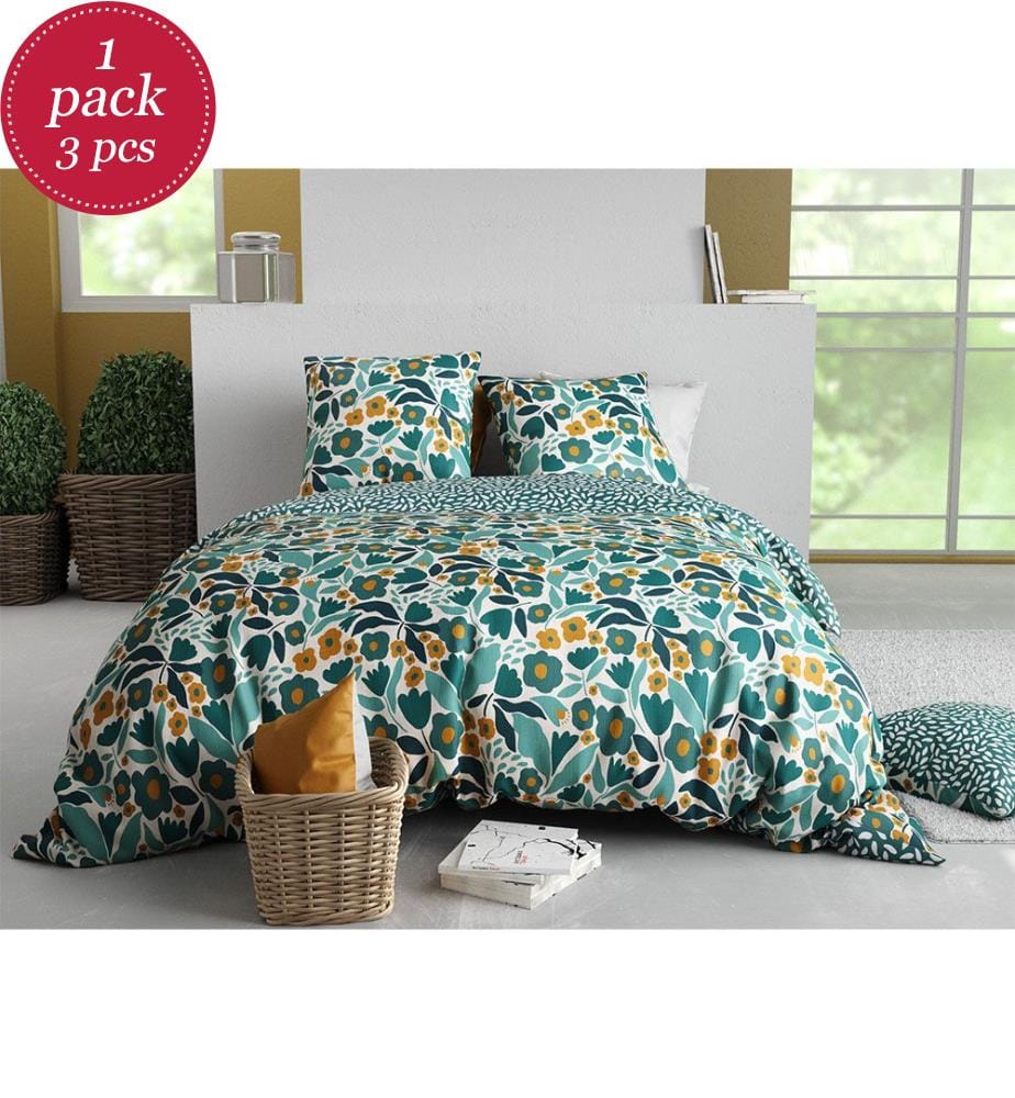 Parure Housse de Couette 3Pièces 240x220cm 100% Coton 57 Fils Mia