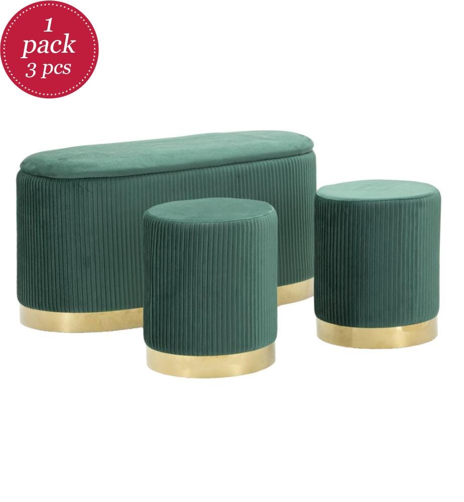 Set di 3 panche Shopy con contenitore e sgabelli 80 x 37 x 42 cm e 29 x 35 cm - Verde