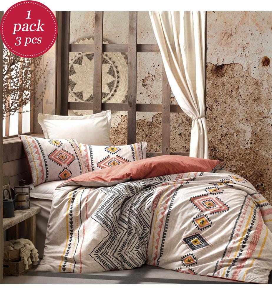 Ensemble de housse de couette Ranforce King - Rouge carrelage Jaune Blanc Noir