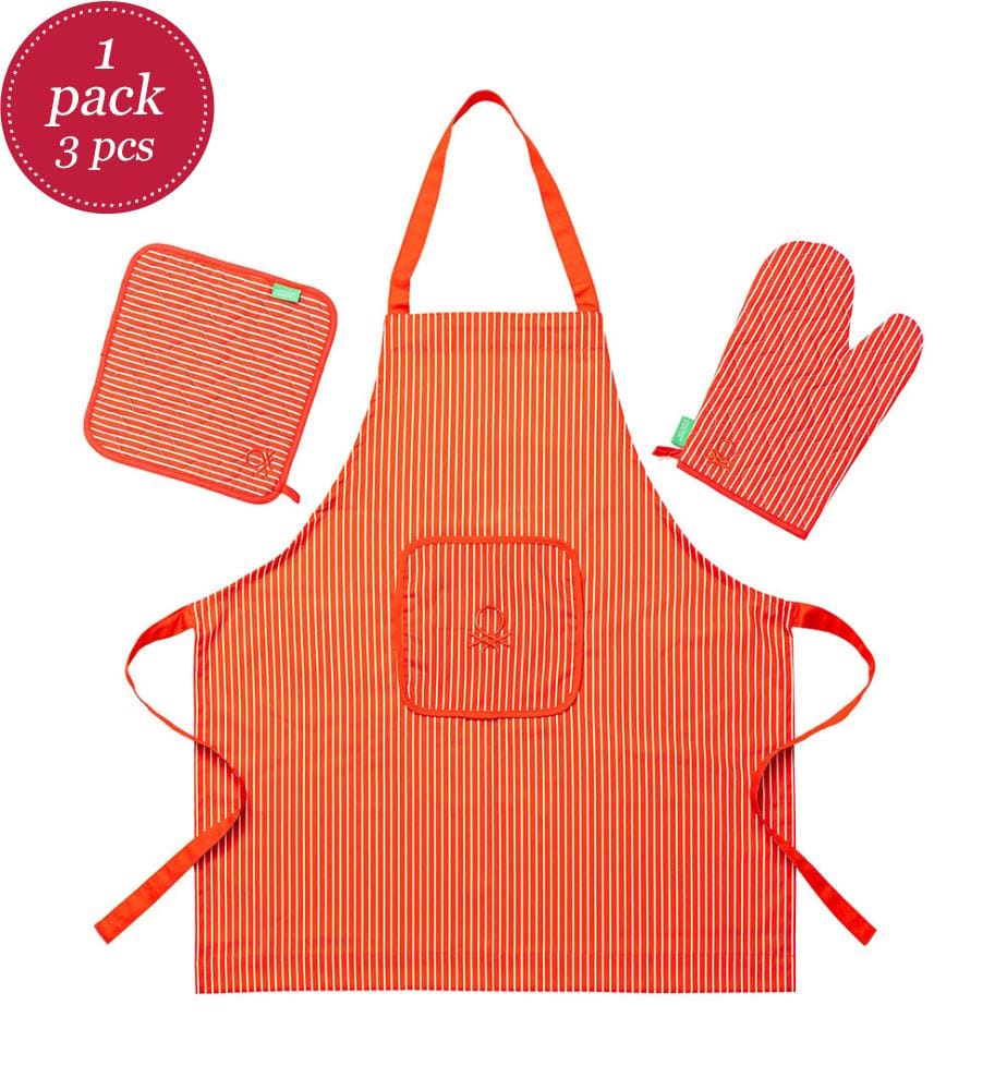 Ensemble de 3 Pièces Tablier (Tablier + Gant + Manique) - Rouge