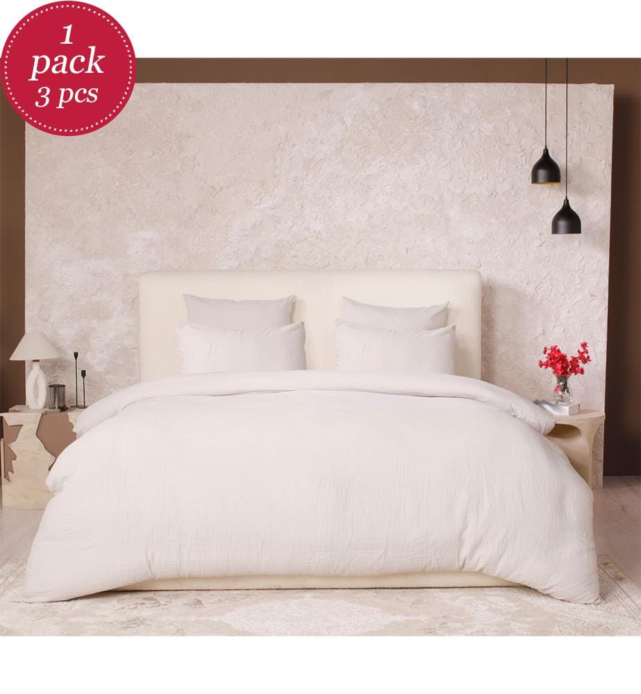 3-teiliges Bettdecken-Set 240 x 220 cm - Ecru Naturel