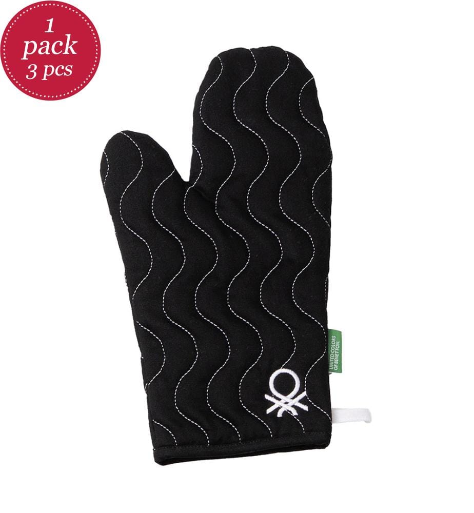3-teiliges Set: Schürze (Schürze + Topflappen + Ofenhandschuh) 75 x 85 cm – Schwarz-Weiss