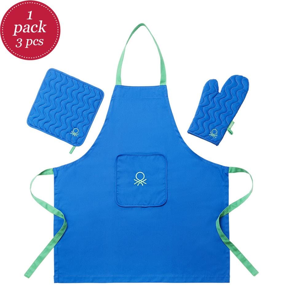 3-teiliges Set: Schürze (Schürze + Topflappen + Ofenhandschuh) 75 x 85 cm – Blau