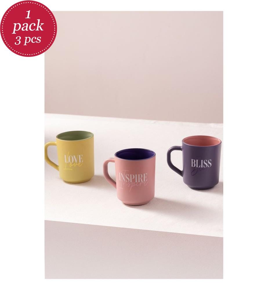 Set of 3 mugs - Pink, yellow, and purple