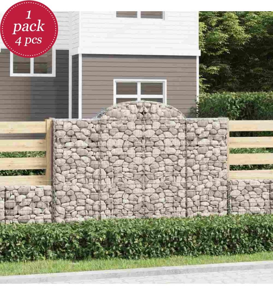 Gabionen mit Hochbogen 4 Stk. 200x50x140/160cm Verzinktes Eisen