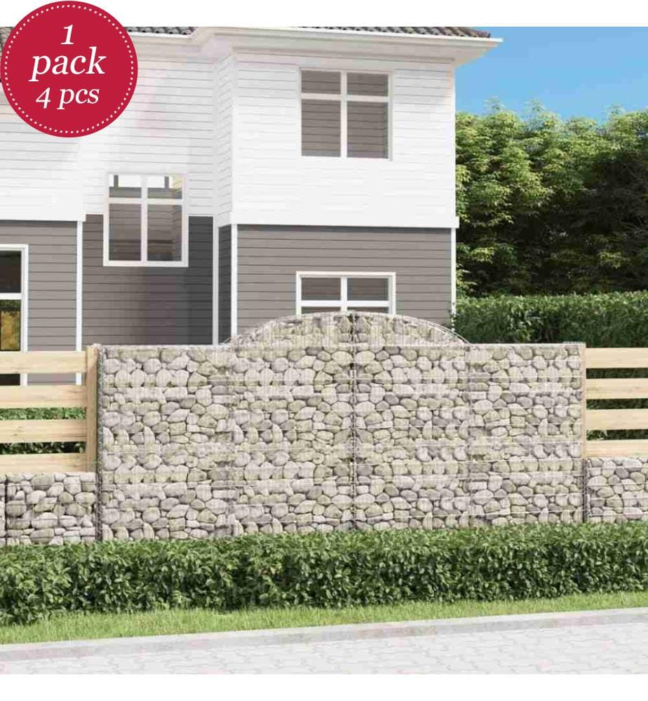 Gabionen mit Hochbogen 4 Stk. 300x30x140/160cm Verzinktes Eisen