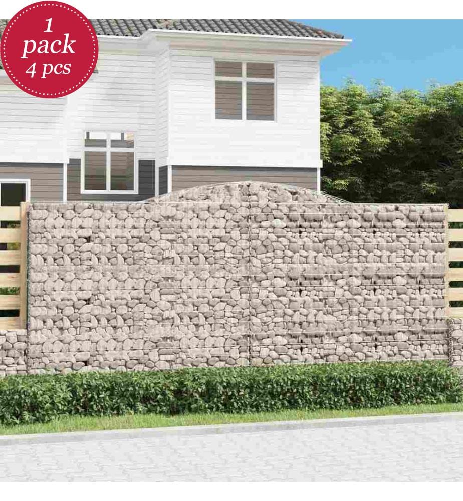 Gabionen mit Hochbogen 4 Stk. 400x50x180/200cm Verzinktes Eisen