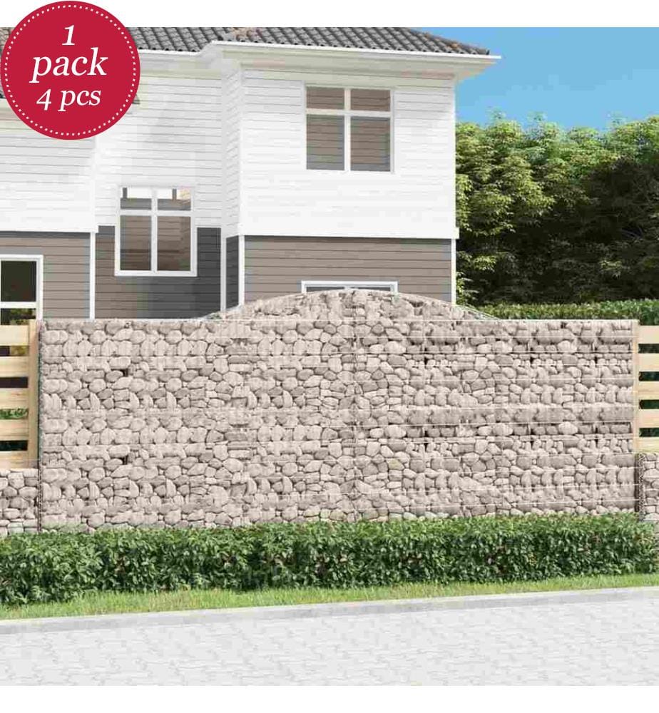 Gabionen mit Hochbogen 4 Stk. 400x30x160/180cm Verzinktes Eisen
