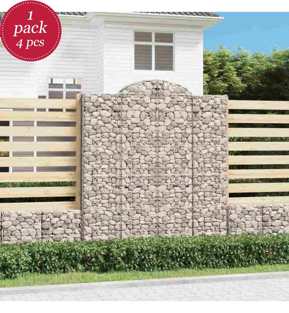Gabionen mit Hochbogen 4 Stk. 200x30x220/240cm Verzinktes Eisen