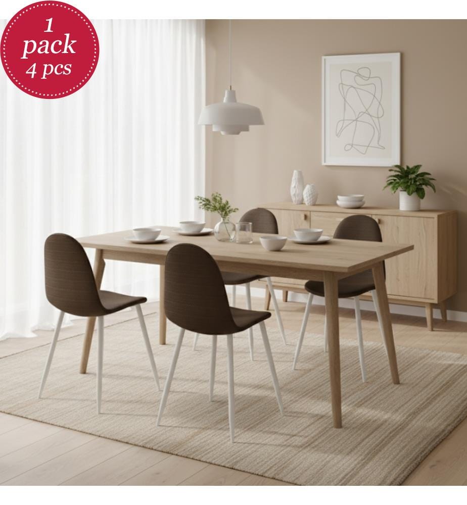 4er Set Martina Faux Rattan Stühle 43x43x38 cm - Hellgrau und Weiss