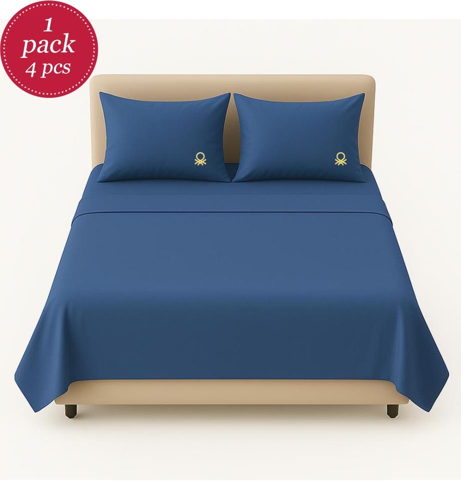 4 PiècesKing Laken Set: Flaches Laken (240x290cm mit 5cm Einzelsaum) + Spannbettlaken (175x200+25cm Lasche) + 2 Kissenbezüge (50x80cm) 100% Baumwolle