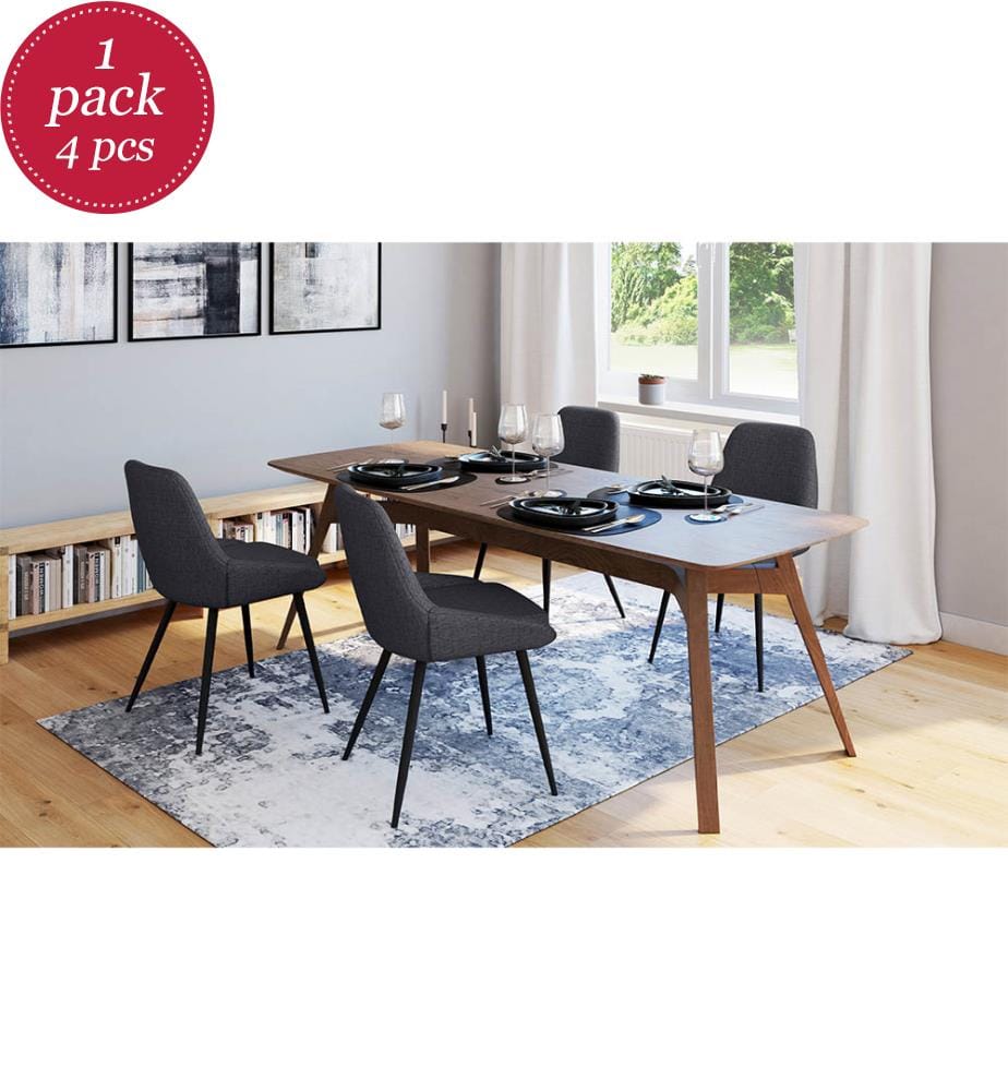 Set von 4 Stühlen Ornella Sitzfläche aus dunkelgrauem Stoff und schwarze Metallbeine